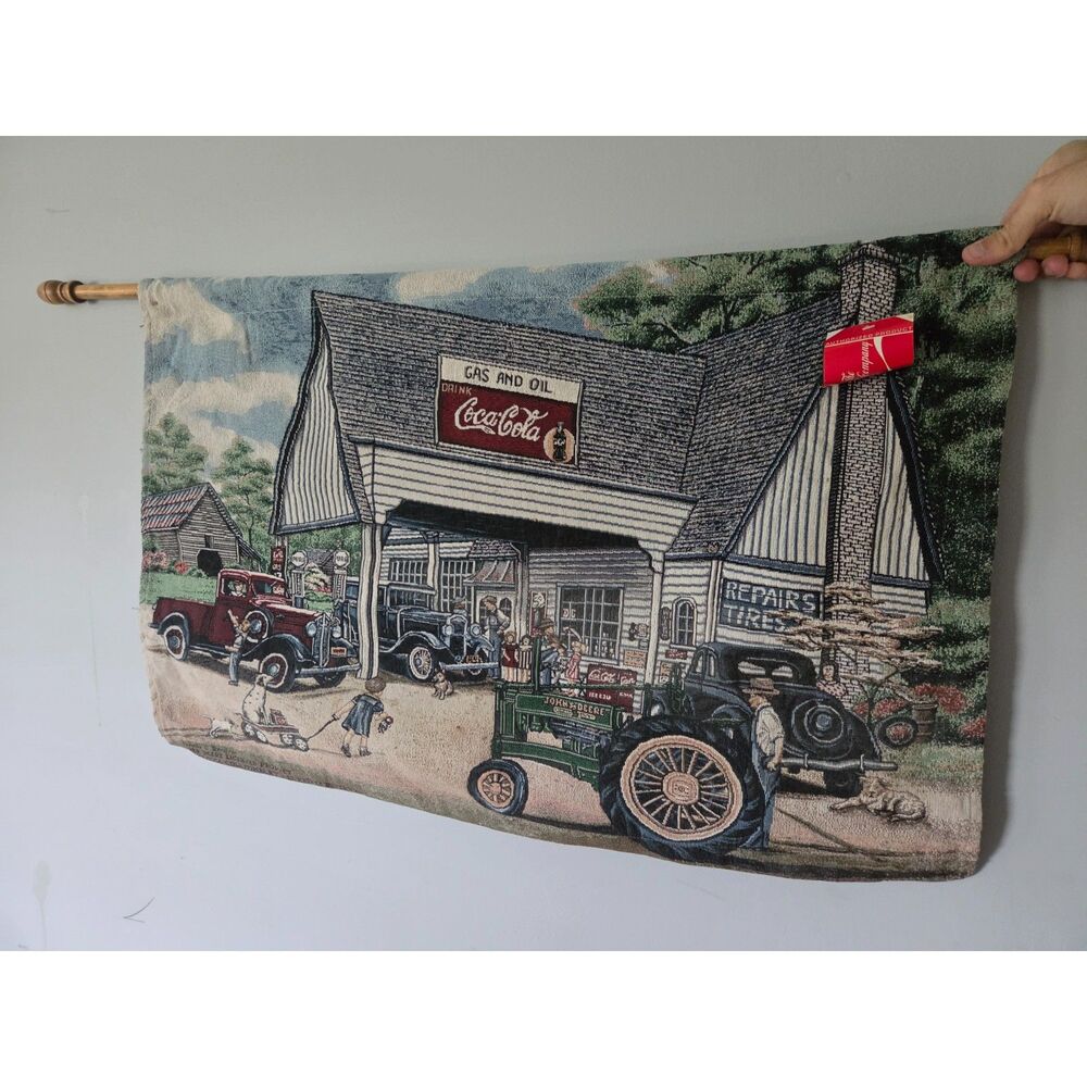 John Deere Coca Cola Tapestry Wall Hanging "Fillin' Up On Memories" w/tags